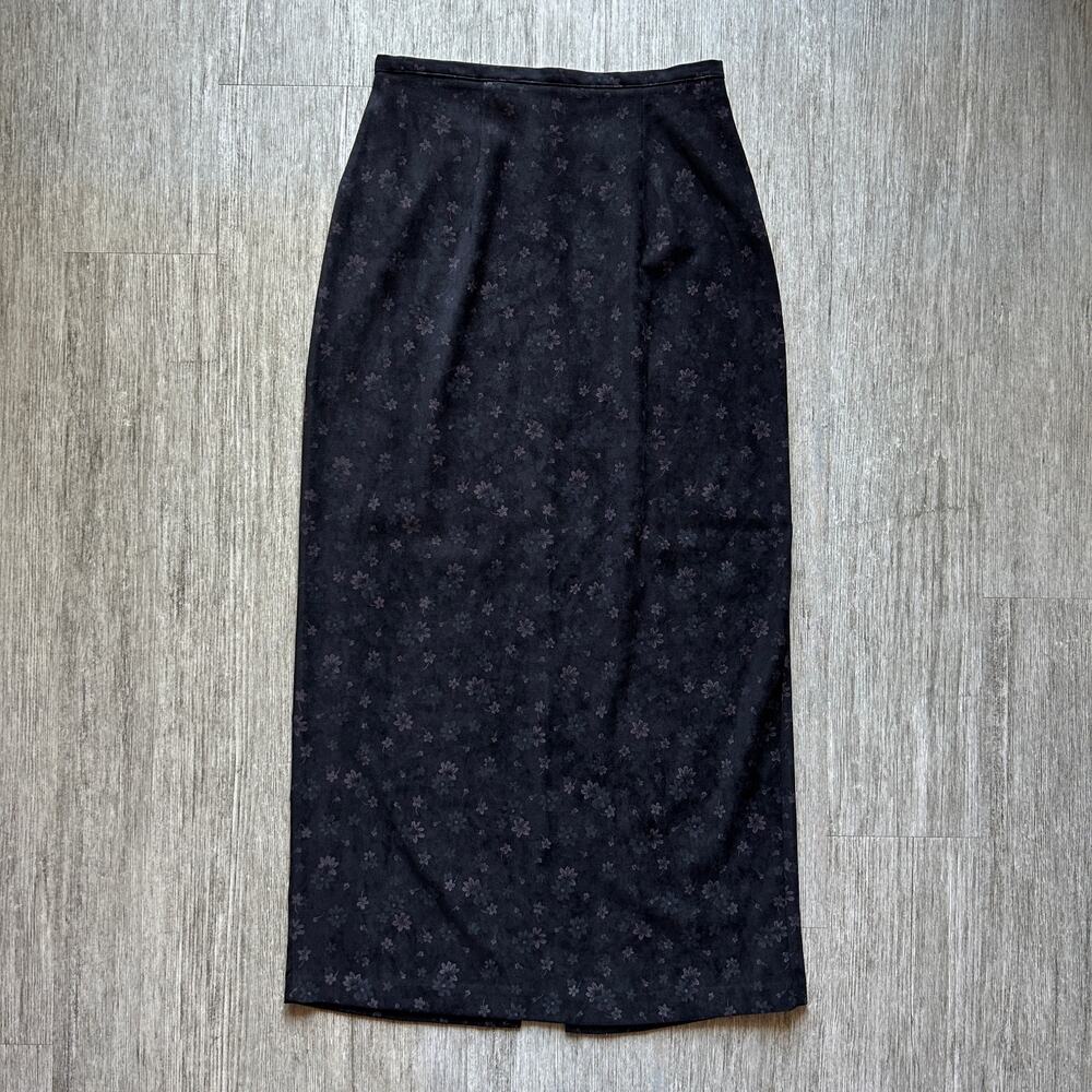 Vintage We Too Black Embossed Floral Velvet 90s/Y2K Straight Maxi Skirt Size 7